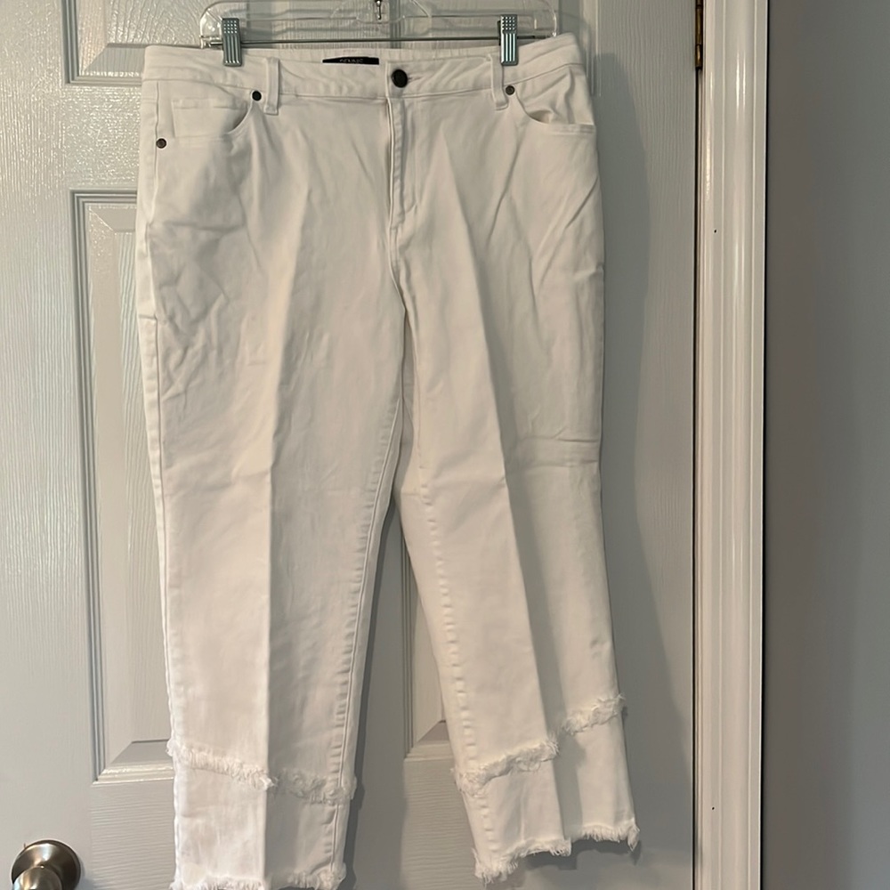 Dennis Basso jeans DBstretch Twill straight leg crop pants with fringe